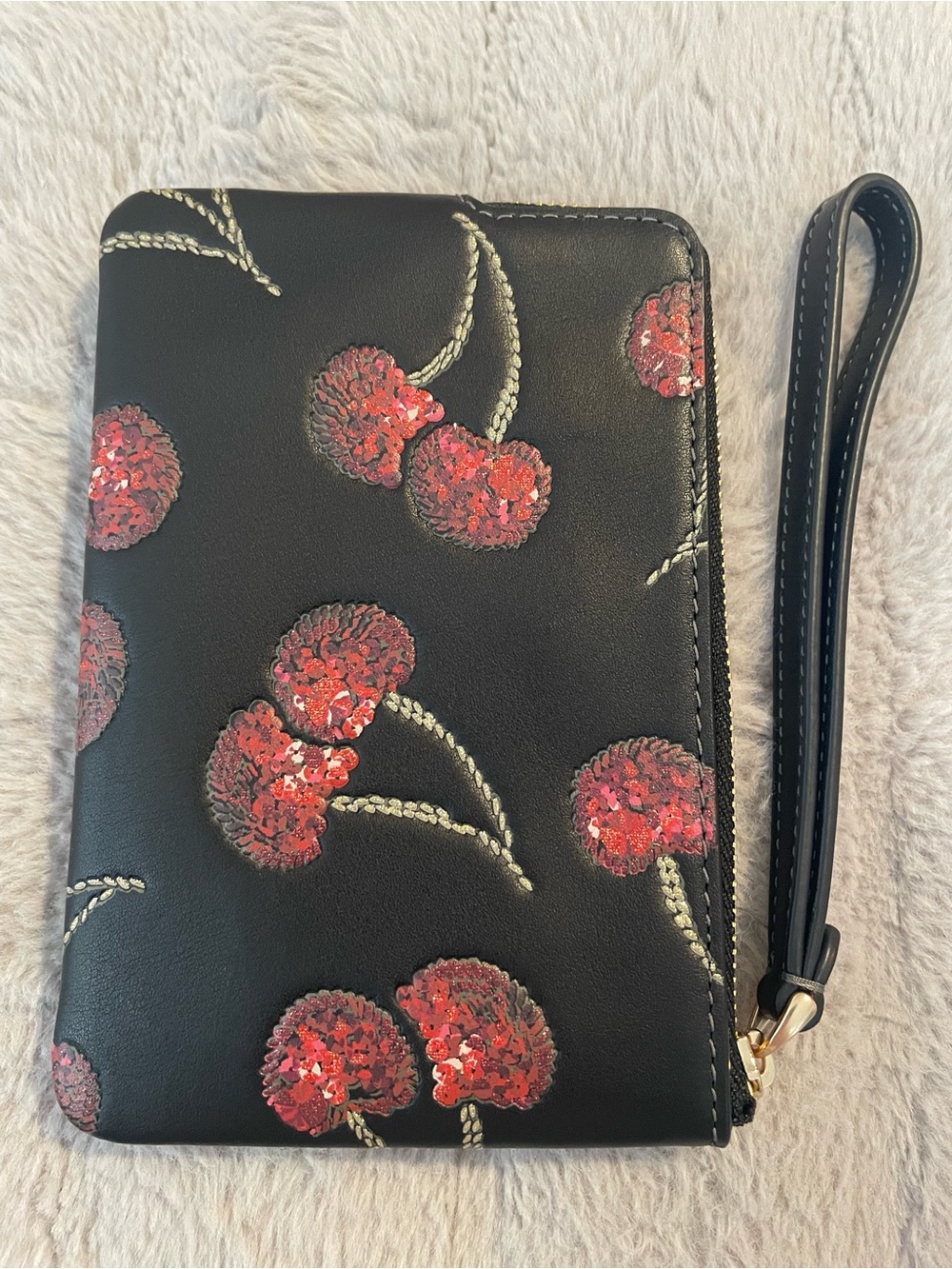 COACH Black Sequin Cherry Wristlet - Picture 2 of 8